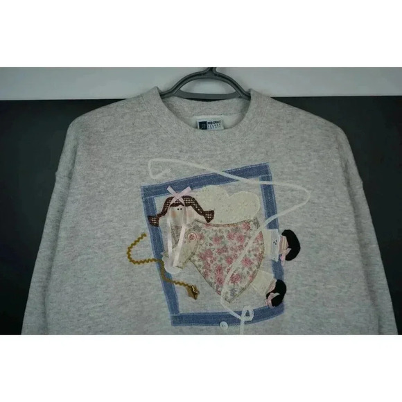 Vintage Sweatshirt 90s Gray Artistic Design Women's Large #637 - Picture 3 of 8